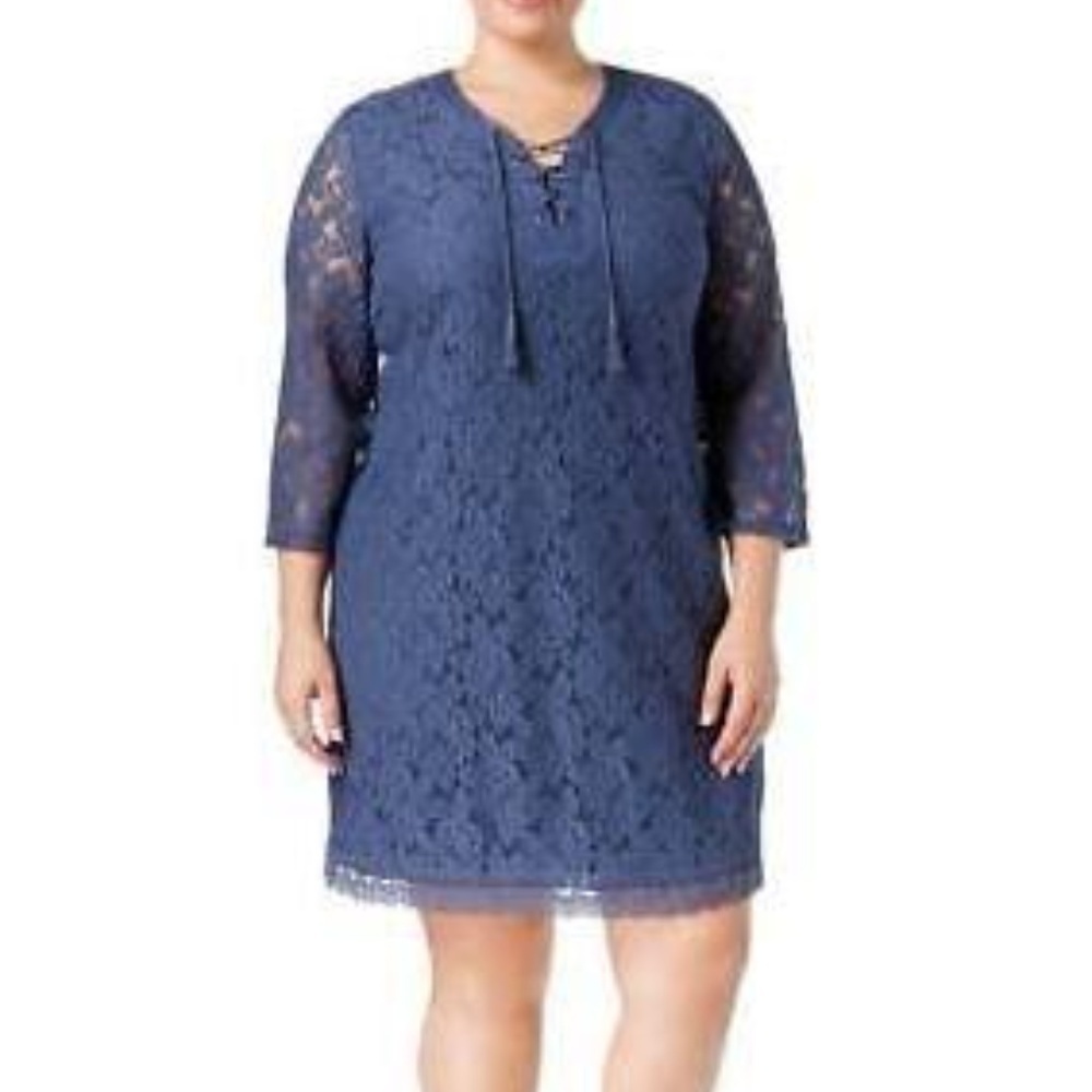 Style & Co. women plus size 3X dress lace crochet trim lace up tunic blue